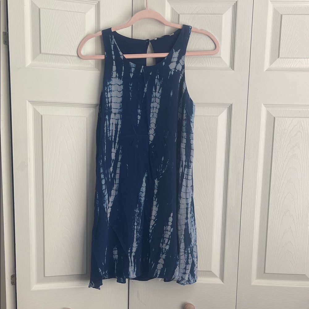 Tangerine NYC Boho Shibori indigo tie-dye overlay shift dress sleeveless. #053